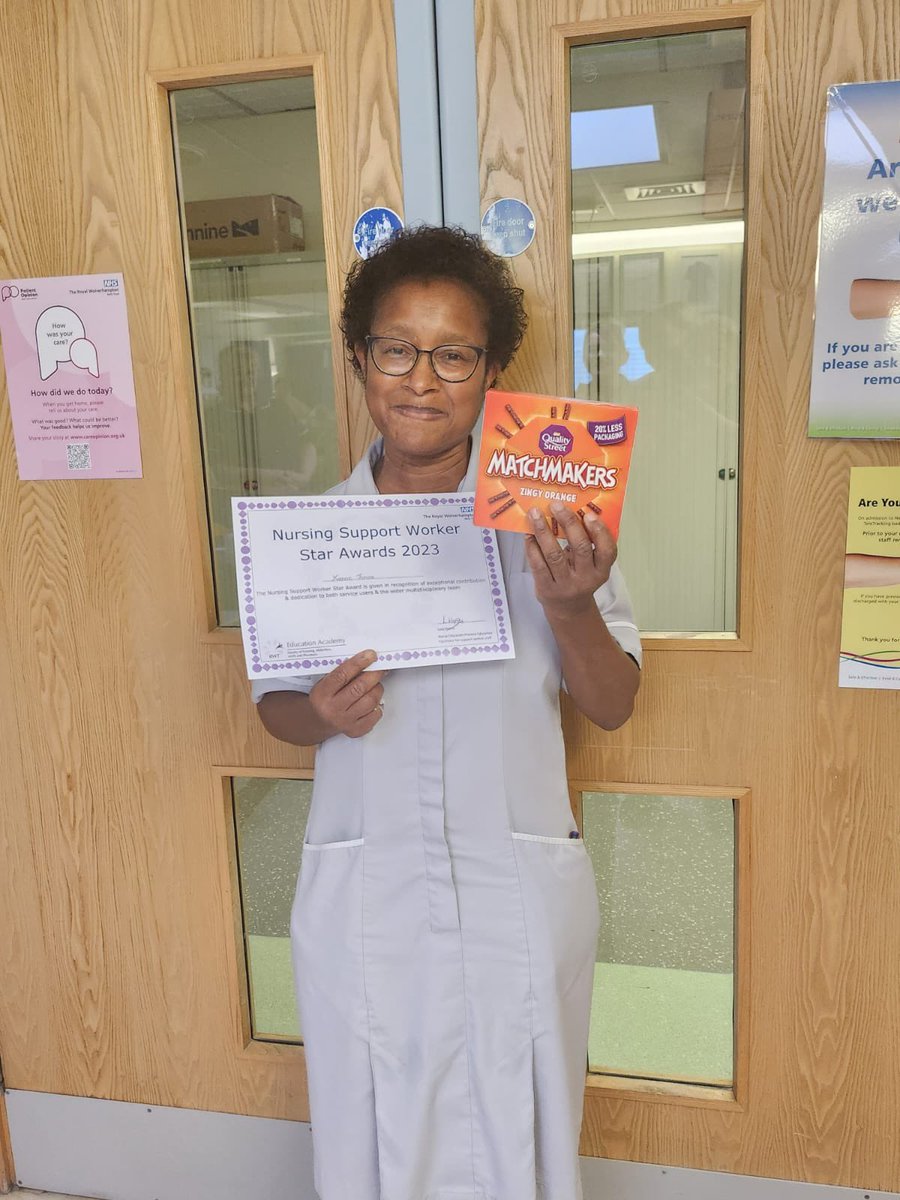 HCSW Yvonne was nominated by Senior Sister Jill and Matron Watts “ Consistently supports the team and is always kind, caring and hardworking”
Great achievement Yvonne thank you for  what you do ⭐️
