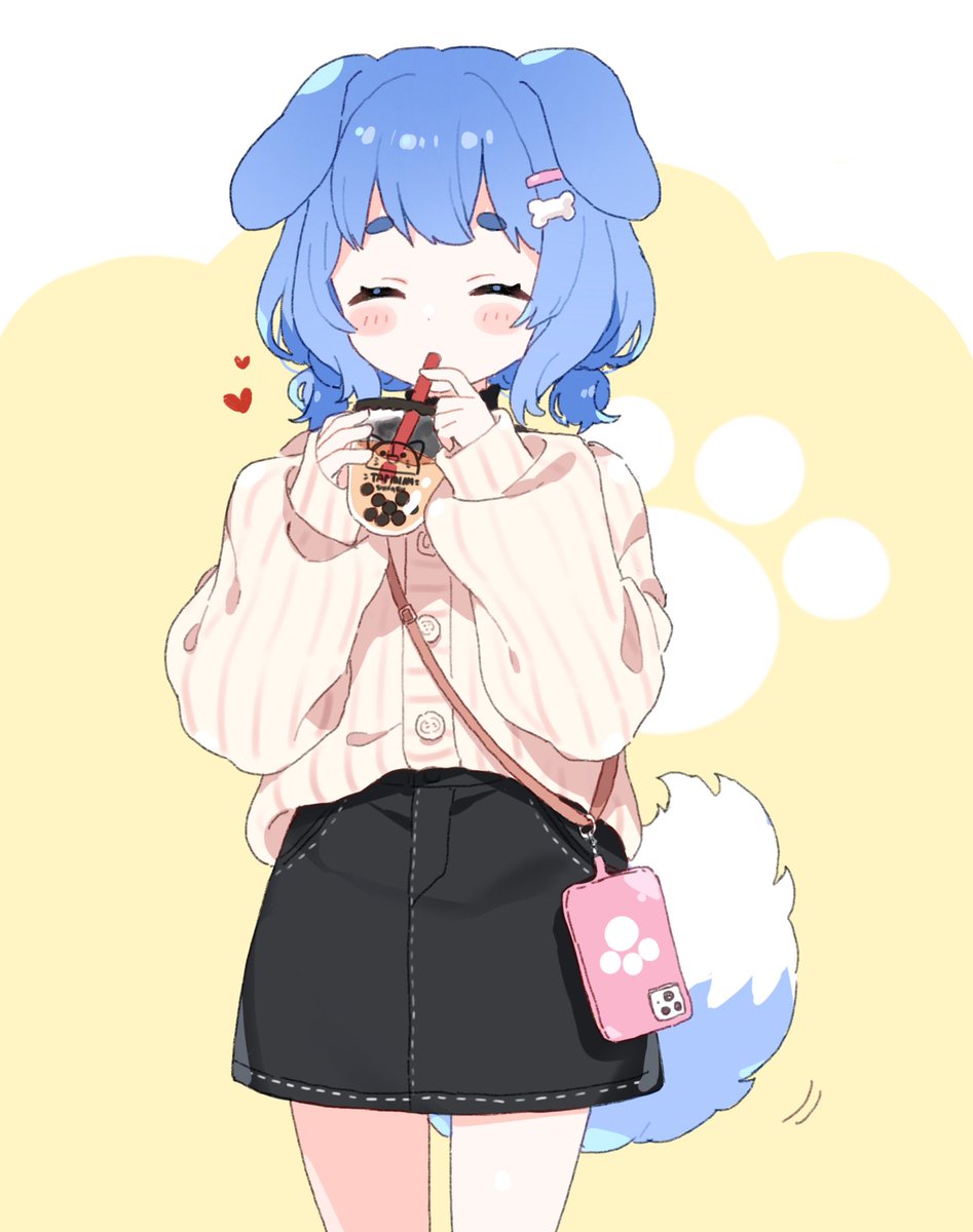 1girl animal ears tail blue hair dog ears skirt bone hair ornament  illustration images