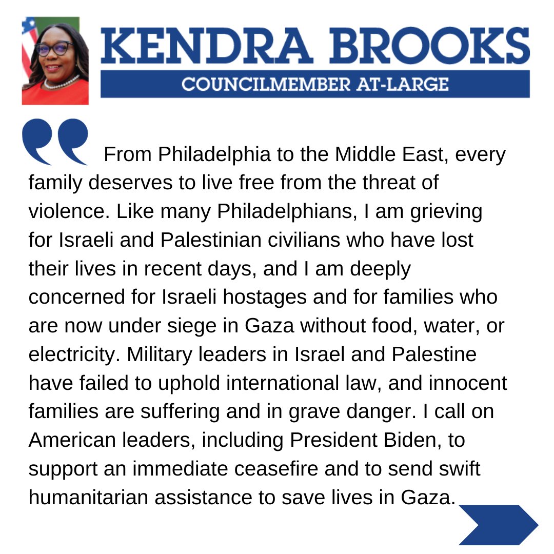 KendraPHL's tweet image. My statement on the devastating conflict in the Middle East.