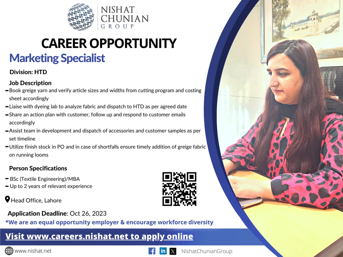 Join us and build your future with one of the largest textile companies of Pakistan.

Apply at: careers.nishat.net

lnkd.in/dGDS6CuY

#NCG #leadingtextilecompany #jobsinlahore