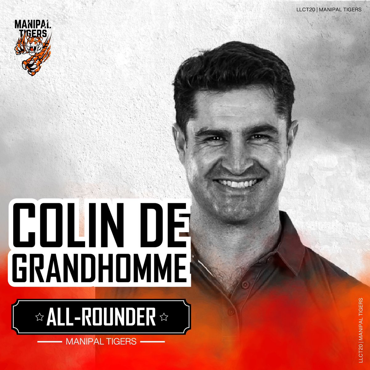 🤝 Colin De Grandhomme - Our All-Rounder Extraordinaire! He's here with us this season to dominate with bat and ball.🌟🔥
@llct20 

#ColinDeGrandhomme #AllRounder #LLCT20 #BossLogonKaGame #LegendsLeagueCricket #Cricket #NewTeam #ManipalTigers