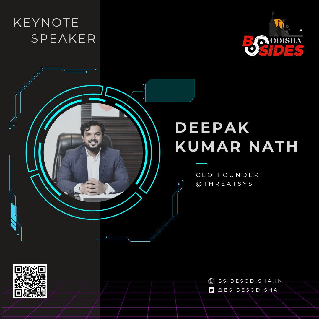 Exciting News! 🌐

We're thrilled to announce <a href="/Th3D3crypt3r/">Deepak Kumar Nath</a> 
as our Keynote Speaker for BSides Odisha 2023 event.
🗓️ Date: 2nd December 2023
🕤 Time: 9:30 AM onwards
📋 Agenda: Stay tuned for updates
📍 Location: Bhubaneswar, Odisha

#BSides #KeynoteSpeaker