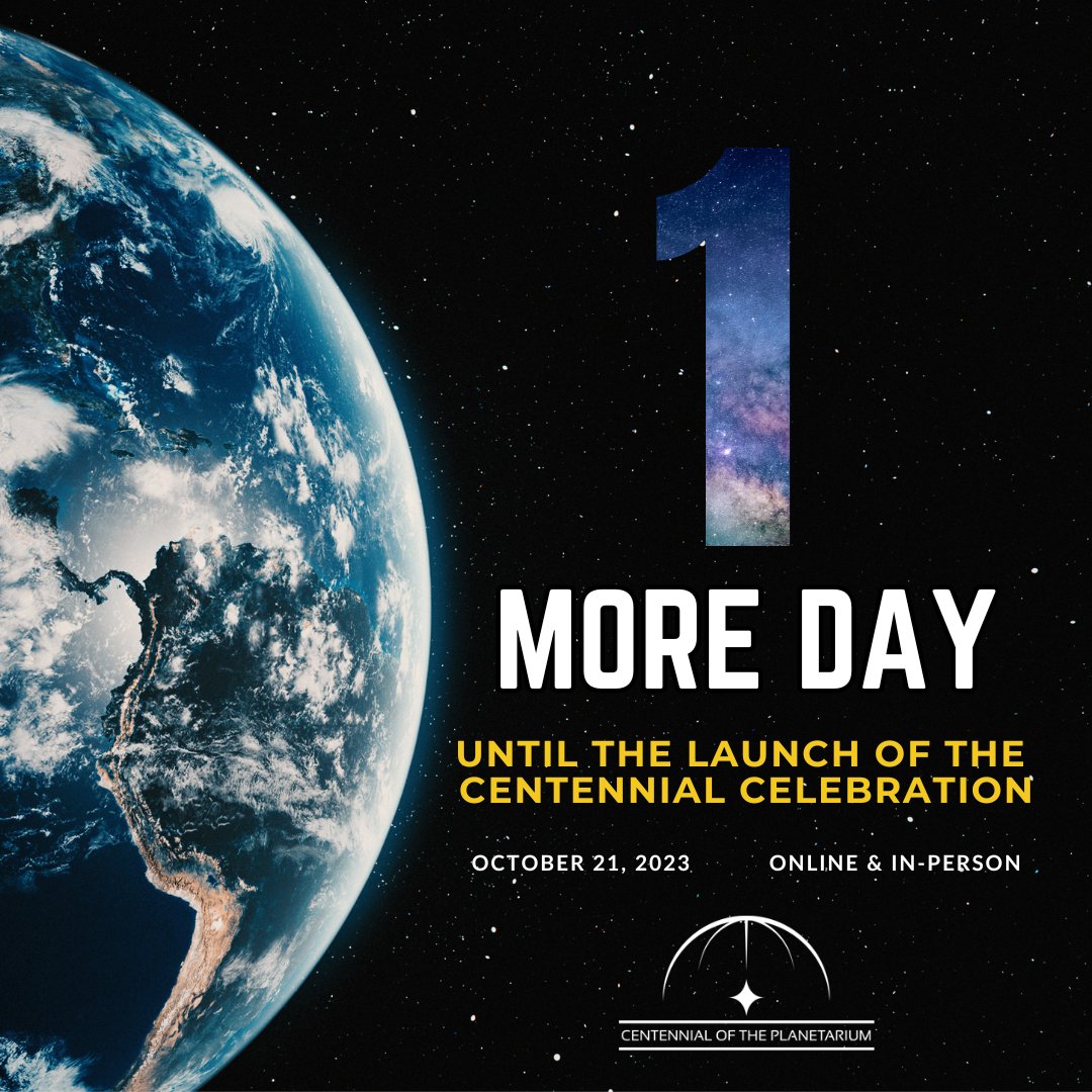 TOMORROW is the big day! Don't forget to tune in at 3:00pm UTC for the Centennial Launch Event, kicking off the official start to the Centennial Celebration. Access the livestream on Saturday here: planetarium100.org/centennial-pro…