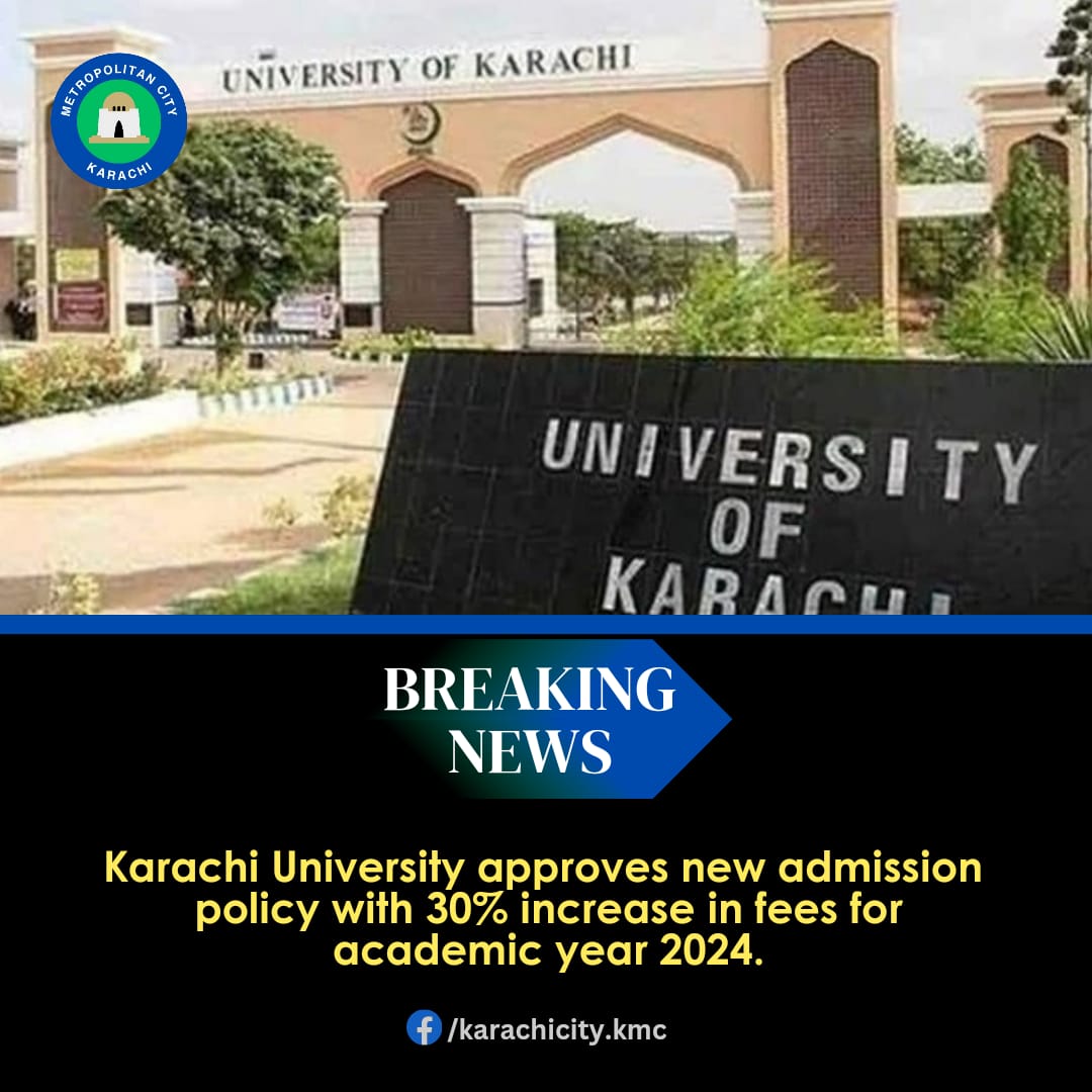 Karachi University approves new admission policy with 30% increase in fees for academic year 2024.

#karachiuniversity #feeshiked #BS #MastersProgrammes #academicyear2024 #newadmissions #drkhalidiraqi #inflationinkarachi #Karachi #karachicitykmc #KarachiAlerts