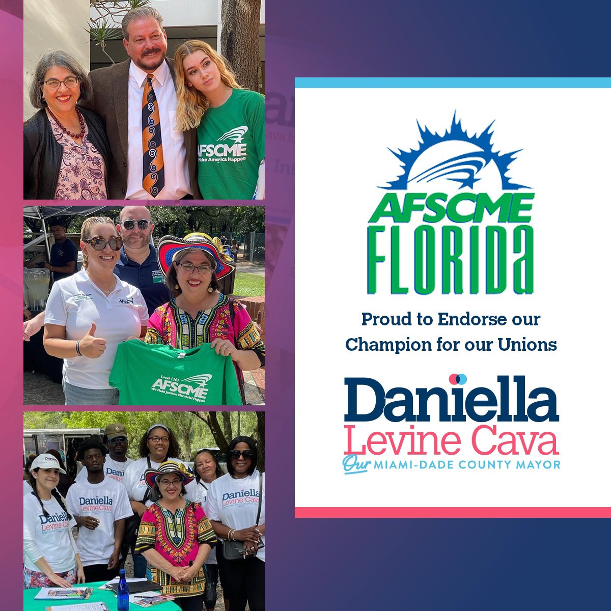 I am honored to once again receive the endorsement of @AFSCMEFL and their members. As we face unprecedented challenges and attacks on our unions, I remain committed to defending worker’s rights and championing policies that help working families.