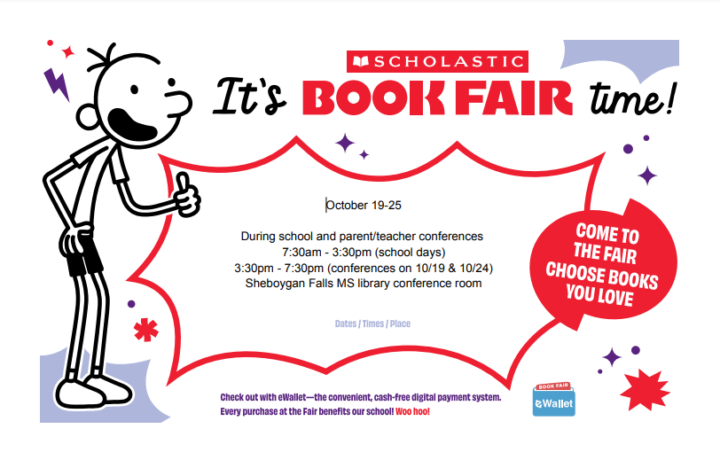 Sheb_Falls_ES's tweet photo. The Middle School Book Fair starts today. Make sure to check it out during parent-teacher conferences. All purchases through the Book Fair benefit our school. Thanks for supporting our kids! Happy Reading.

For more information follow this link: https://t.co/wnRW1YVnuL https://t.co/bV9yPhzrNm