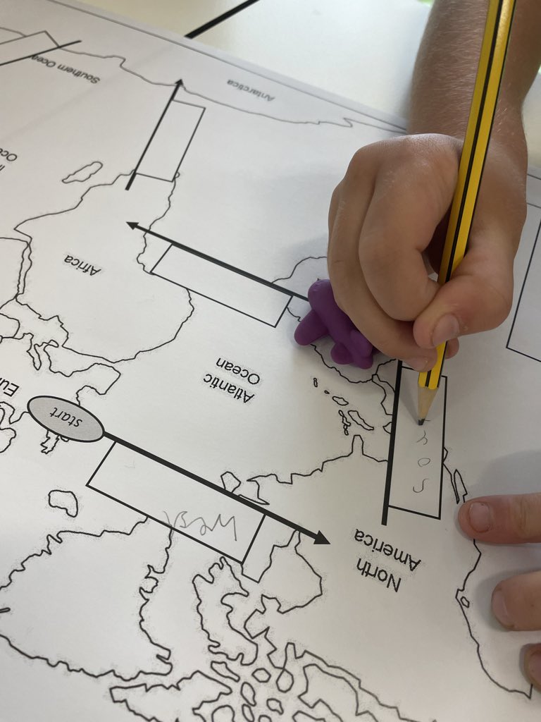 WfaYear2's tweet photo. Using our directional language to map a journey round the world! 🌍 🧭 #wfageographers https://t.co/OhYYg4QybD