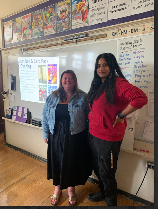 8-2 participating in YGAP Presentation (Youth Gambling and Awareness Program)- Katie and Muskaan from Three Rivers YMCA-YWCA