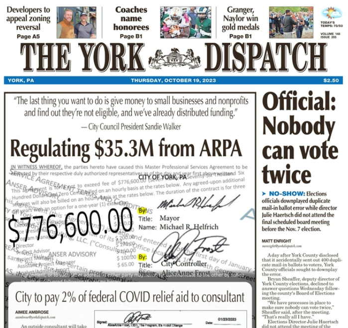 Wallace McKelvey (@wjmckelvey) on Twitter photo Pick up today's <a href="/YorkDispatch/">York Dispatch</a> for great reporting from <a href="/aimee_TYD/">Aimee Ambrose</a> on York's COVID aid, <a href="/Matthew_Enright/">Matthew Enright</a> on ballot woes, <a href="/tina_locurto/">Tina Locurto</a> on a warehouse appeal and so much more.
Online here: yorkdispatch.com/story/news/loc…
Here: yorkdispatch.com/story/news/loc…
And here: yorkdispatch.com/story/news/loc… Pick up today's <a href="/YorkDispatch/">York Dispatch</a> for great reporting from <a href="/aimee_TYD/">Aimee Ambrose</a> on York's COVID aid, <a href="/Matthew_Enright/">Matthew Enright</a> on ballot woes, <a href="/tina_locurto/">Tina Locurto</a> on a warehouse appeal and so much more.
Online here: yorkdispatch.com/story/news/loc…
Here: yorkdispatch.com/story/news/loc…
And here: yorkdispatch.com/story/news/loc…