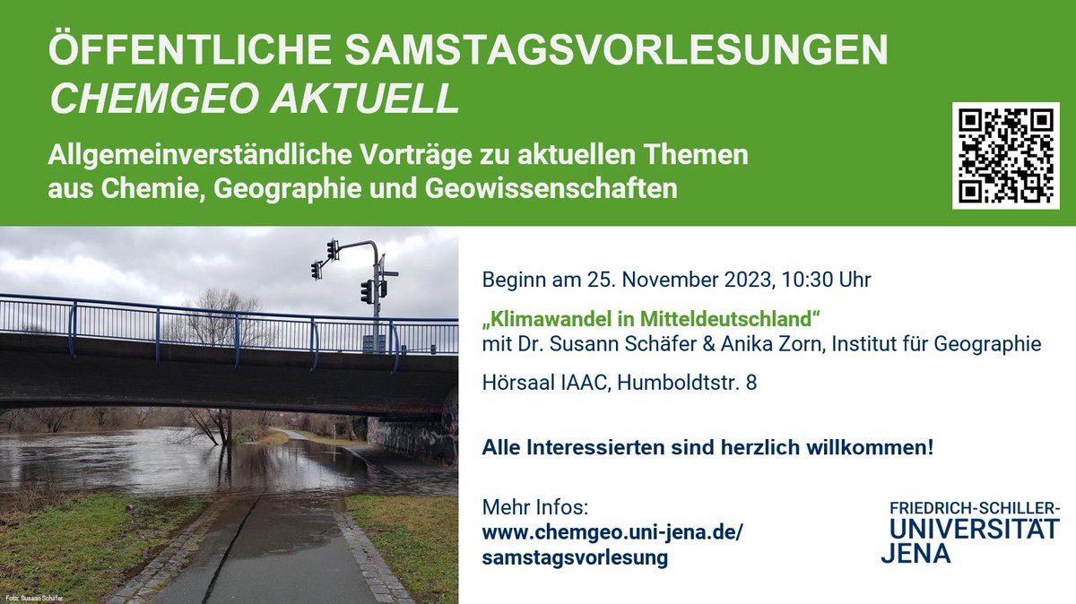 Wie ist es um den #Klimawandel in #Mitteldeutschland bestellt und wie bereiten sich #Kommunen darauf vor? Diese und weitere spannende Fragen führen @susann_schafer und @AnikaZorn bei der öffentlichen Samstagsvorlesung der Chemisch-Geowissenschaftlichen Fakultät der @UniJena aus.