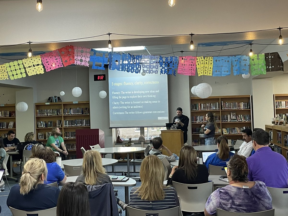 LMS teachers meeting this morning to talk about writing and conferencing across all contents.  So great to hear from one of our ELA teachers in order to learn from one another! <a href="/LeanderTigers/">Leander MS</a> <a href="/EmSmith_Faught/">Emily Faught</a> <a href="/katienstewart/">Katie Stewart</a>