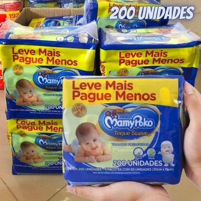 Mamypoko Toque Suave – Lenço Infantil, 200 Unidades, Branco