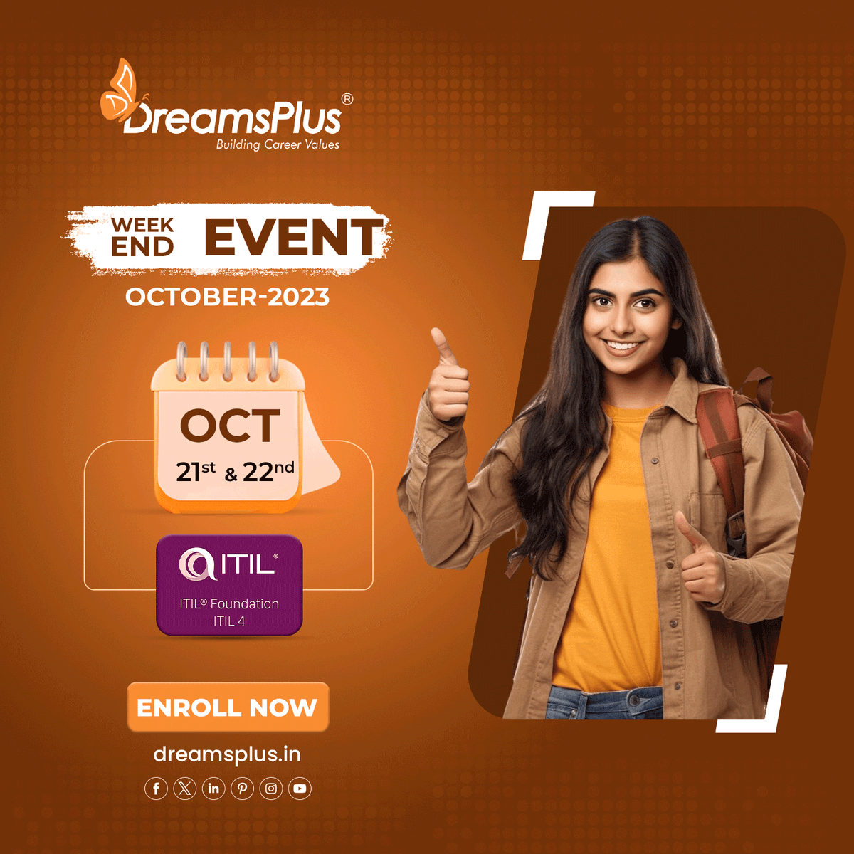 dp_network's tweet photo. Your Gateway to Success: DreamsPlus certification opens doors to a world of possibilities. 

Join our weekend courses (21/10/23 and 22/10/23) and get trained to strengthen your knowledge and career.

Visit us via @dp_network bio to know more.

#dreamsplus #itil #itil4 https://t.co/s17BJfZdHV