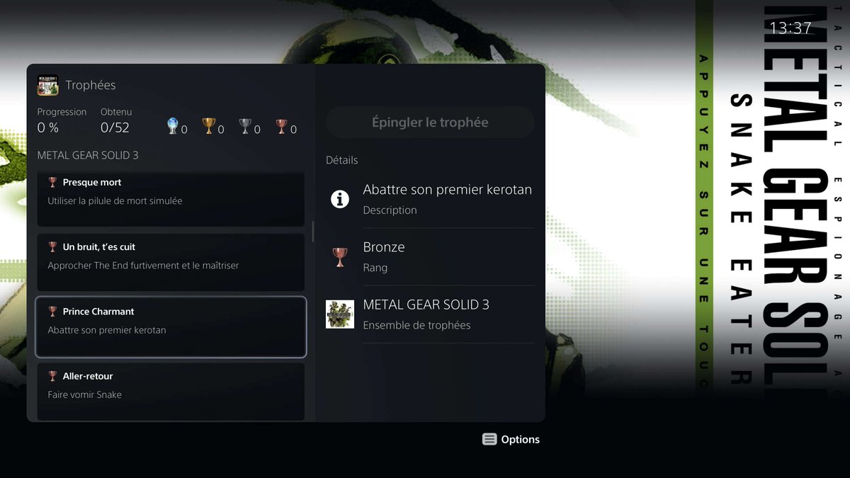 KITSUNCO's tweet photo. Trophées MGS3 2/4 #MetalGearMasterCollection https://t.co/4sMet724cc