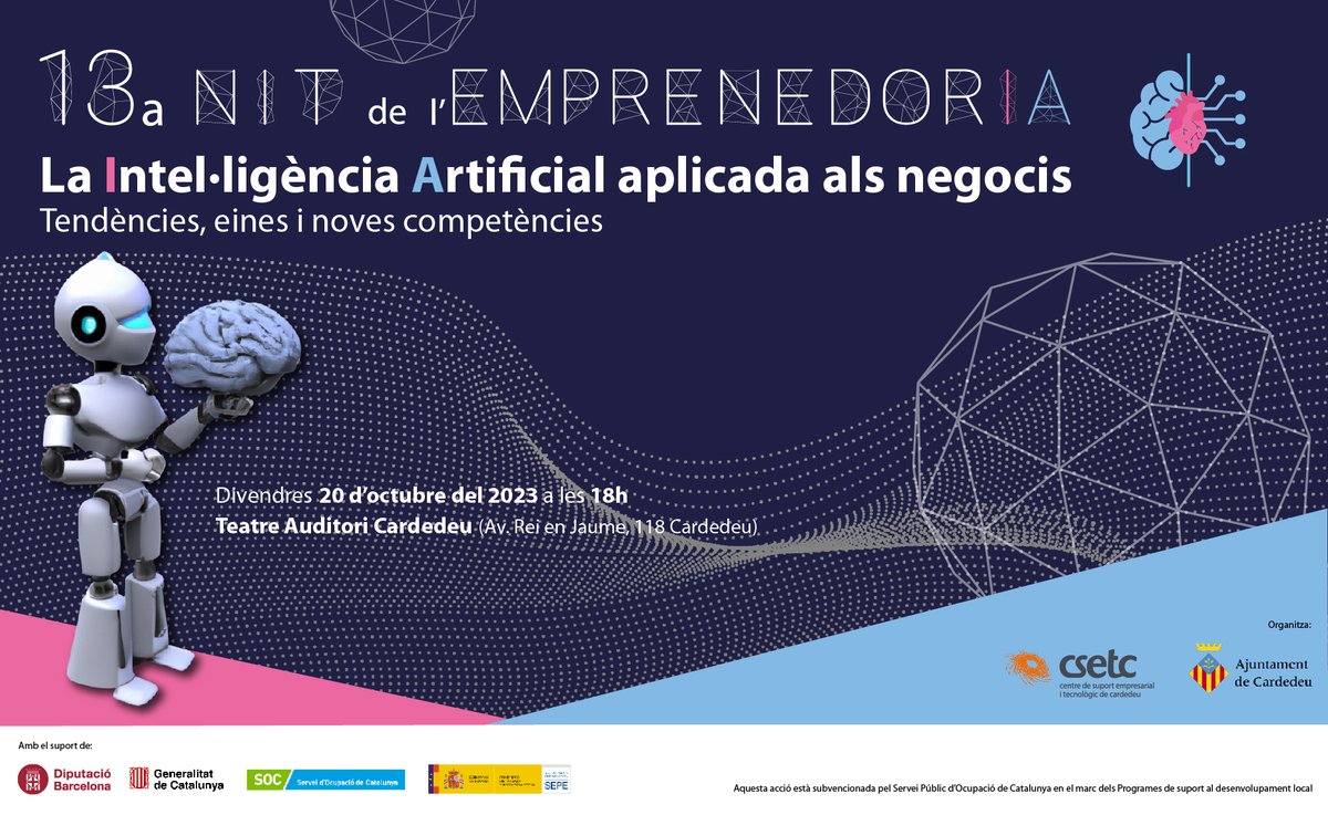 csetc's tweet image. 13a Nit de l&apos;Emprenedoria  Cardedeu
El  20 d&apos;octubre del 2023 tindrà lloc al Teatre Auditori de  Cardedeu la Nit de l’Emprenedoria en la seva 13a edició. Aquesta  edició estarà dedicada a la temàtica de la intel·ligència artificial  aplicada als negocis.
#csetc #cardedeu