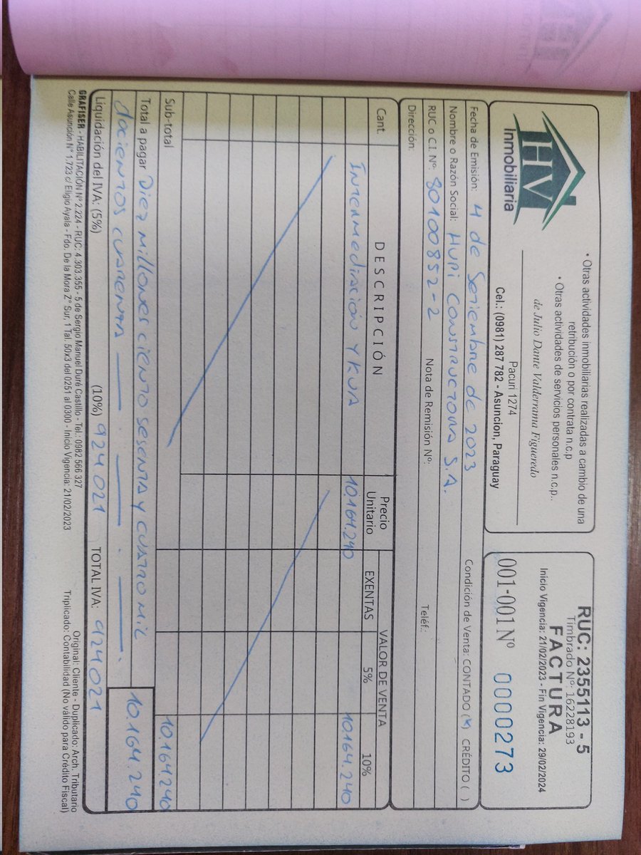 Dantelaroca's tweet photo. @HupiParaguay ya pasaron 7 meses de la venta y aun no recibo mi comisión, esta es la factura por el 60% restante, y me deben todavía un saldo del 40%, necesito respuesta urgente porque nadie se hace responsable. https://t.co/nCPxXPylub