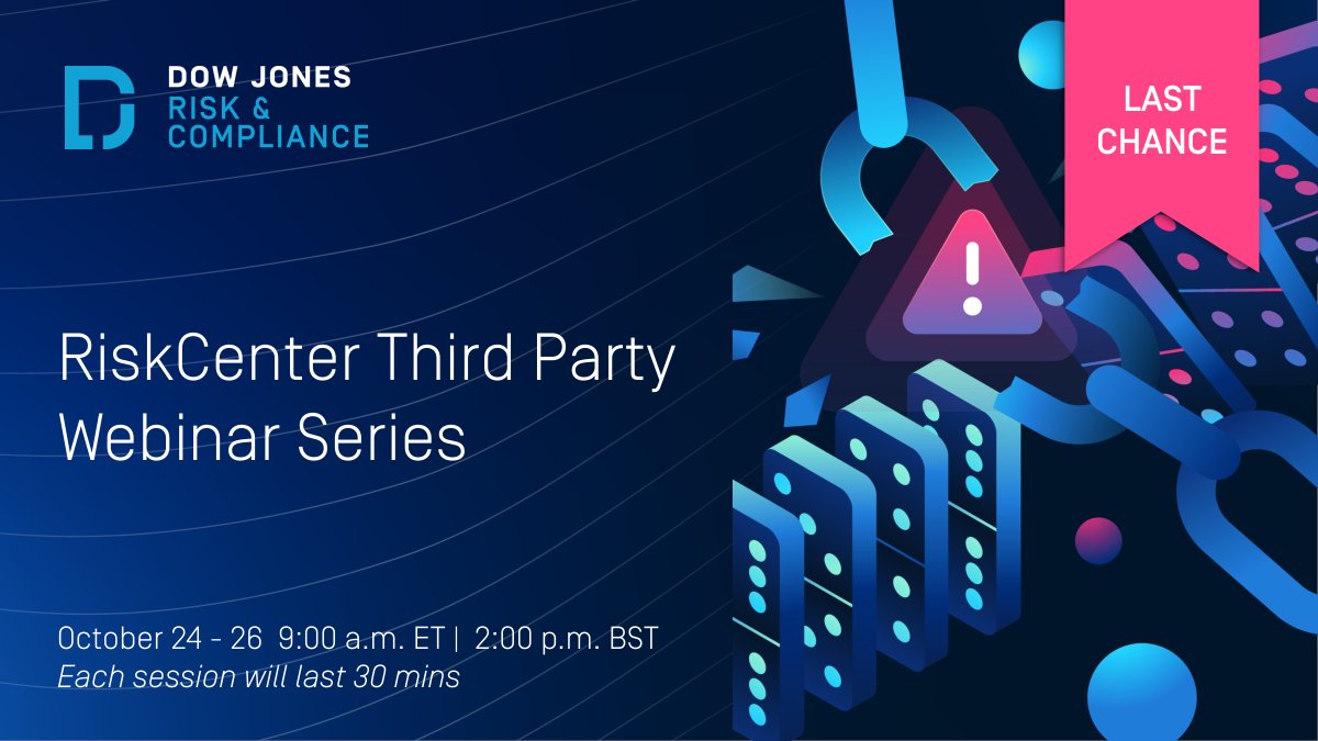 Are you looking to enhance your #ThirdPartyRiskManagement programs? This is your last chance to register for our upcoming webinar series to learn how our RiskCenter Third Party tools create a more comprehensive #compliance program. Register now: bit.ly/3RJFMMC