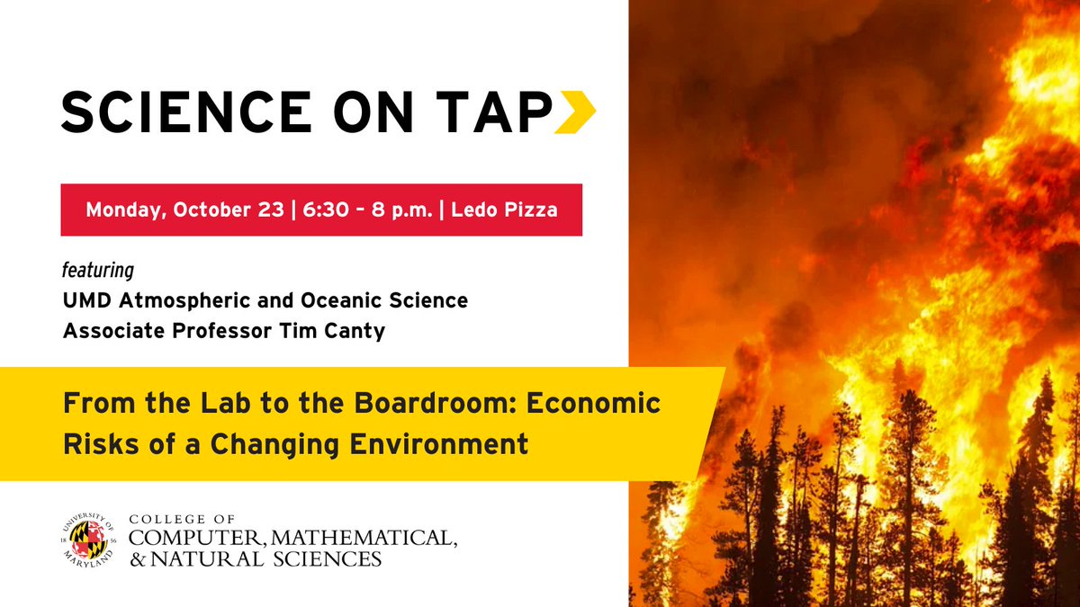 UMD Science (@umdscience) on Twitter photo Don't miss Science on Tap next Monday, October 23!
<a href="/AOSC_UMD/">UMD Atmos&Ocean Sci</a> Associate Professor Tim Canty will be sharing how scientists can collaborate with the business community to address the economic risks of #ClimateChange.
RSVP: go.umd.edu/sot1023 Don't miss Science on Tap next Monday, October 23!
<a href="/AOSC_UMD/">UMD Atmos&Ocean Sci</a> Associate Professor Tim Canty will be sharing how scientists can collaborate with the business community to address the economic risks of #ClimateChange.
RSVP: go.umd.edu/sot1023
