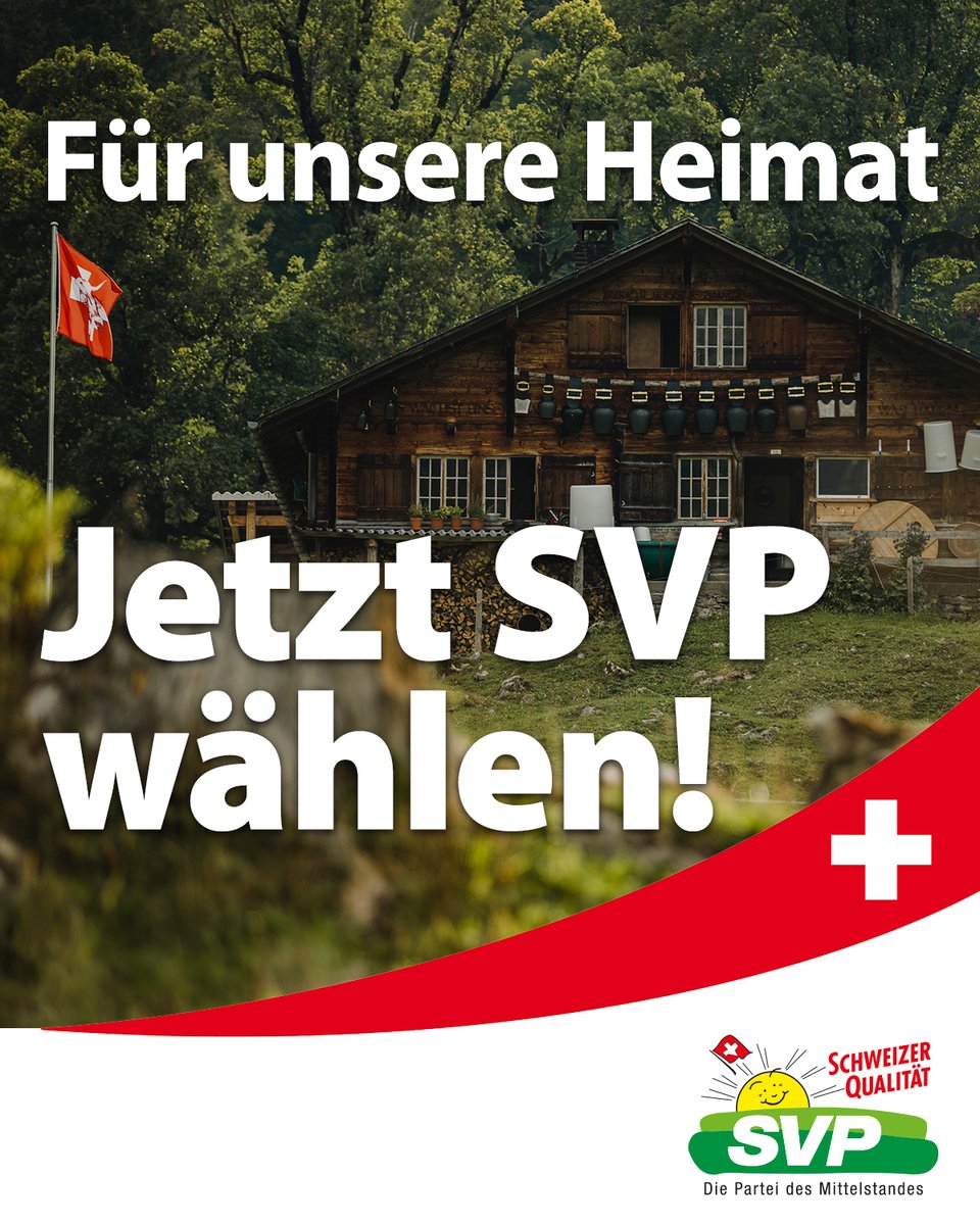 Nur noch 3️⃣ Tage bis zum Wahlsonntag. Falls du es noch nicht gemacht hast, dann wähle jetzt SVP und mobilisiere auch dein persönliches Umfeld🤝.  Jede Stimme zählt✍🏻🗳️. So wählst du richtig für die Schweiz: svp.ch/richtig-waehle…