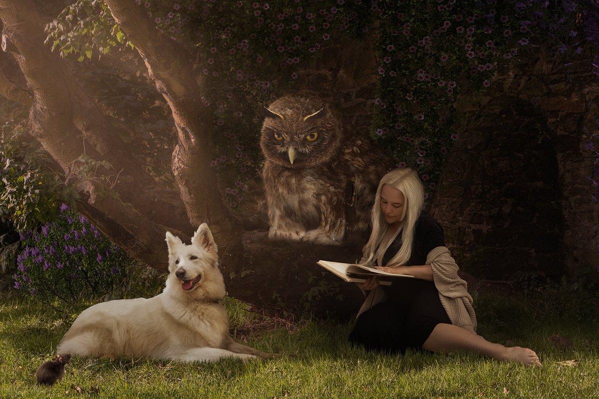 _Christeeny_'s tweet photo. I’ve been forced to stay at camp and tend to the fur children because I can’t stop looting corpses and ugly vases 💁🏼‍♀️  @larianstudios  

#BG3 #owlbear #scratch #selfportrait
 @AdobeUK @Photoshop #photomanipulation https://t.co/TzogBLJzSr