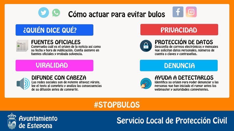📲 💻 Otra de las acciones de prevención ante los #bulos es NO compartir o difundir.

✅ Haz caso únicamente a fuentes de información fiables.

❌ Evita fuentes sospechosas o datos no confirmados.

🔴 Sigue fuentes oficiales
<a href="/policia/">Policía Nacional</a>