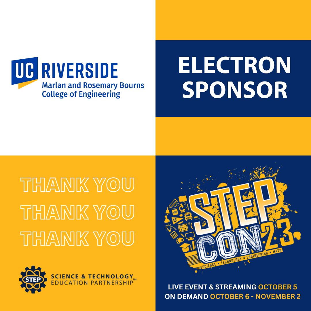 step_stem_ie's tweet photo. Thank you, @UCRBCOE, for your support of STEPCON23. STEPCON23 Virtual On Demand Experience is open now until November 2. Register now at https://t.co/77MwbDP7VI
#stepcon23 #stem #education https://t.co/Ya0tndekVL
