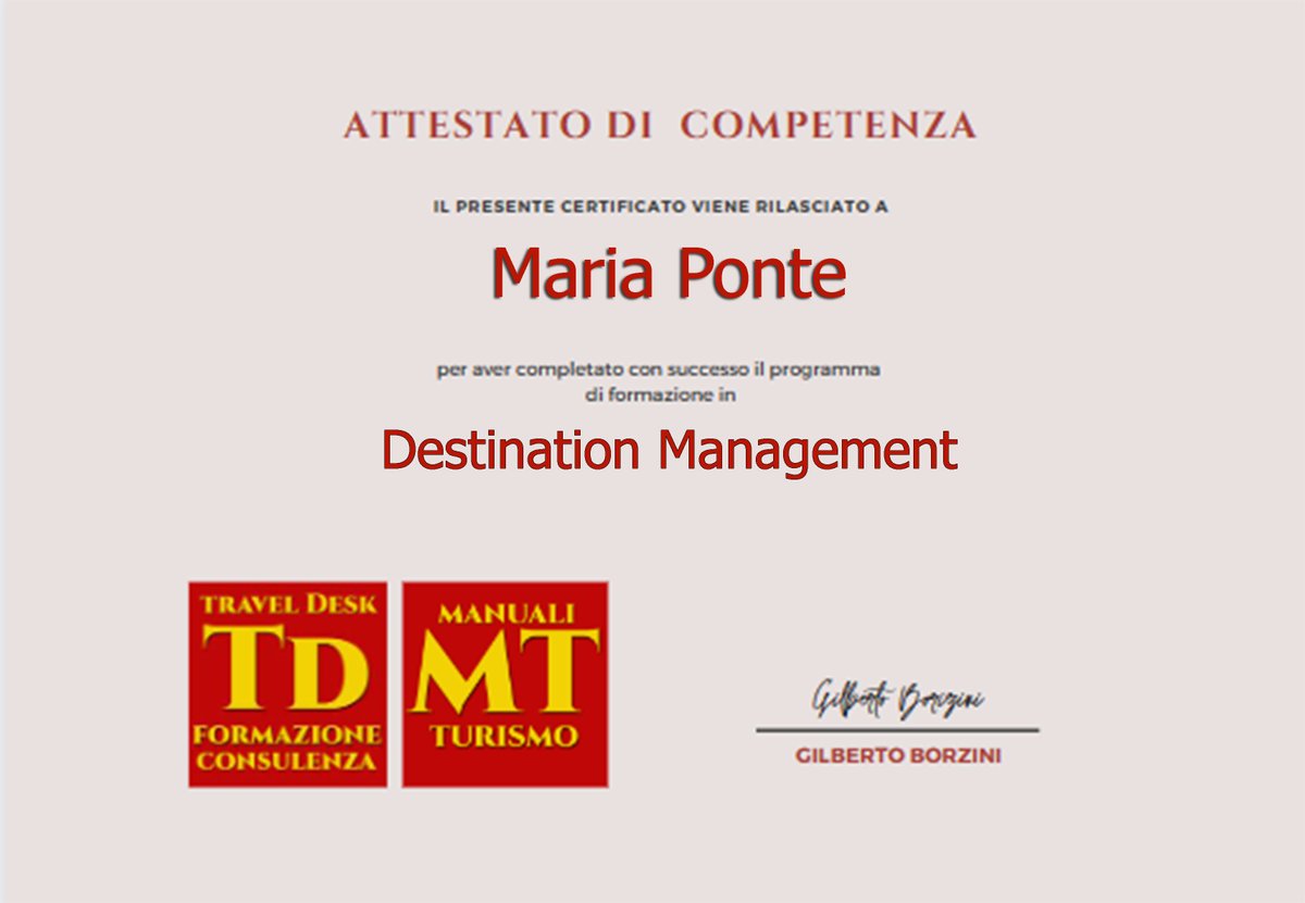 CONGRATULAZIONI A Maria Ponte che ha brillantemente superato il colloquio finale del corso di Destination Management! 
#corsi #corsiditurismo #formazioneturistica #professioneturismo #destinationmanagement #fareturismo #turismoricettivo