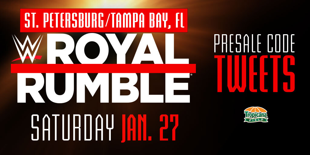 Start the road to #WrestleMania on January 27th at @tropicanafield! #RoyalRumble tickets on sale NOW with presale code: TWEETS 🎟️: ms.spr.ly/60139a7Od