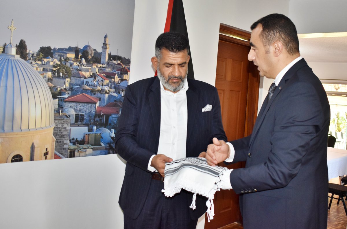 palestinekenya's tweet photo. Ambassador Hazem Shabat @palestinekenya was today honored to receive Governor of Mombasa H.E. Abdulswamad Shariff Nassir, who paid him a courtesy call at the Embassy, to express his support and condolences to the Palestinian people. https://t.co/Pd7fKrtctt