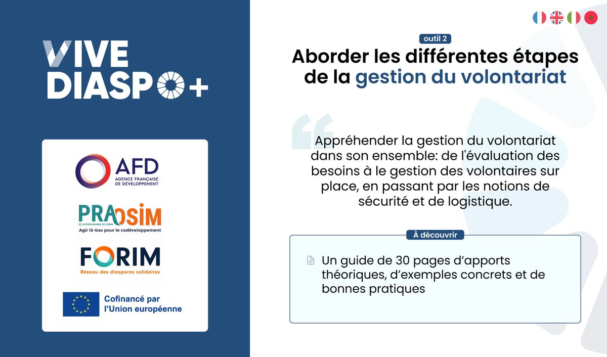 🔵 "Gestion du #volontariat"
Une nouvelle brochure issue du projet #Erasmusplus "VIVE" et du #mésoprojet "Diaspo+" est disponible ! 

Découvrez-la dès à présent en 4 langues !
🔗 adice.asso.fr/publications/g…