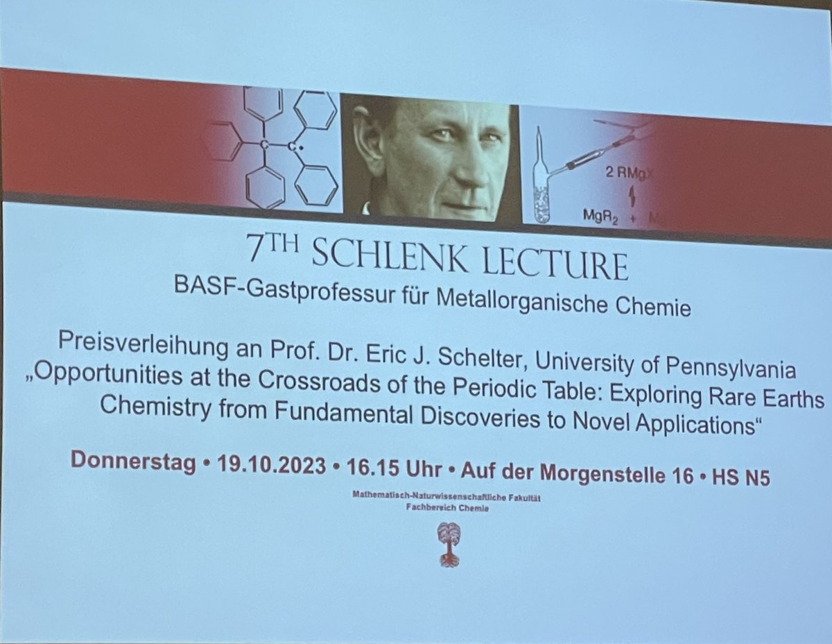 The big day has arrived! Very happy to be back in Tuebingen for the 7th Schlenk Lecture. Congratulations to @SchelterGroup!