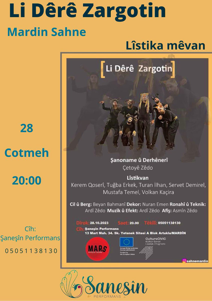 Yan mêrê baş be, yan bivir û das be. Yan bimir,ji xwe xelas be… <a href="/sanesin_p/">Şaneşîn Performans</a> <a href="/VKacira/">Volkan Kaçira</a> <a href="/Tugbaaerk/">Tuğba E.</a> <a href="/mustafa_mirmem/">MîR0..</a> <a href="/SerwetDemirel/">servet demirel</a> <a href="/CultureCivic/">CultureCIVIC: Kültür Sanat Destek Programı</a> <a href="/cetoyezedo/">Çetoyê Zêdo</a>