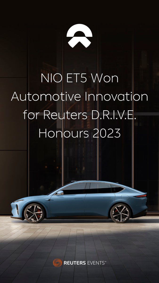 AfonsoEV_'s tweet photo. NIO ET5 won Automative Innovation for @Reuters  D.R.I.V.E. Honours 2023!

The juding panel stated, "NIO seems to push the envelope on innovation on their design, technology, charging strategies, customer delivery and customer experience. Hope this inspires others."

NIO ET5 won the Innovation Honour 2023. The model has been voted by industry leaders and experts for driving automotive innovation.