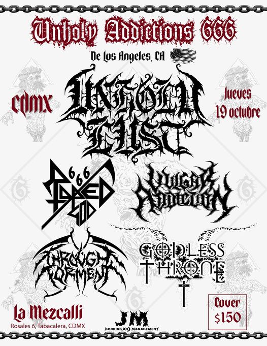BBeat105's tweet photo. Hoy, 19 de octubre, están estos conciertos:

- #UnholyLust, #RapedGod666, @VulgarAddiction, #ThroughTorment y #GodlessThrone en #LaMezcalli.

- #Abraded, #Oros, #Semen y #OxidisedRazor en el #DensoRock.

Cuál nos falta?
En cuál los veremos?

#StayBlast
#BlastBeat105 https://t.co/ezRDJ1P3gN