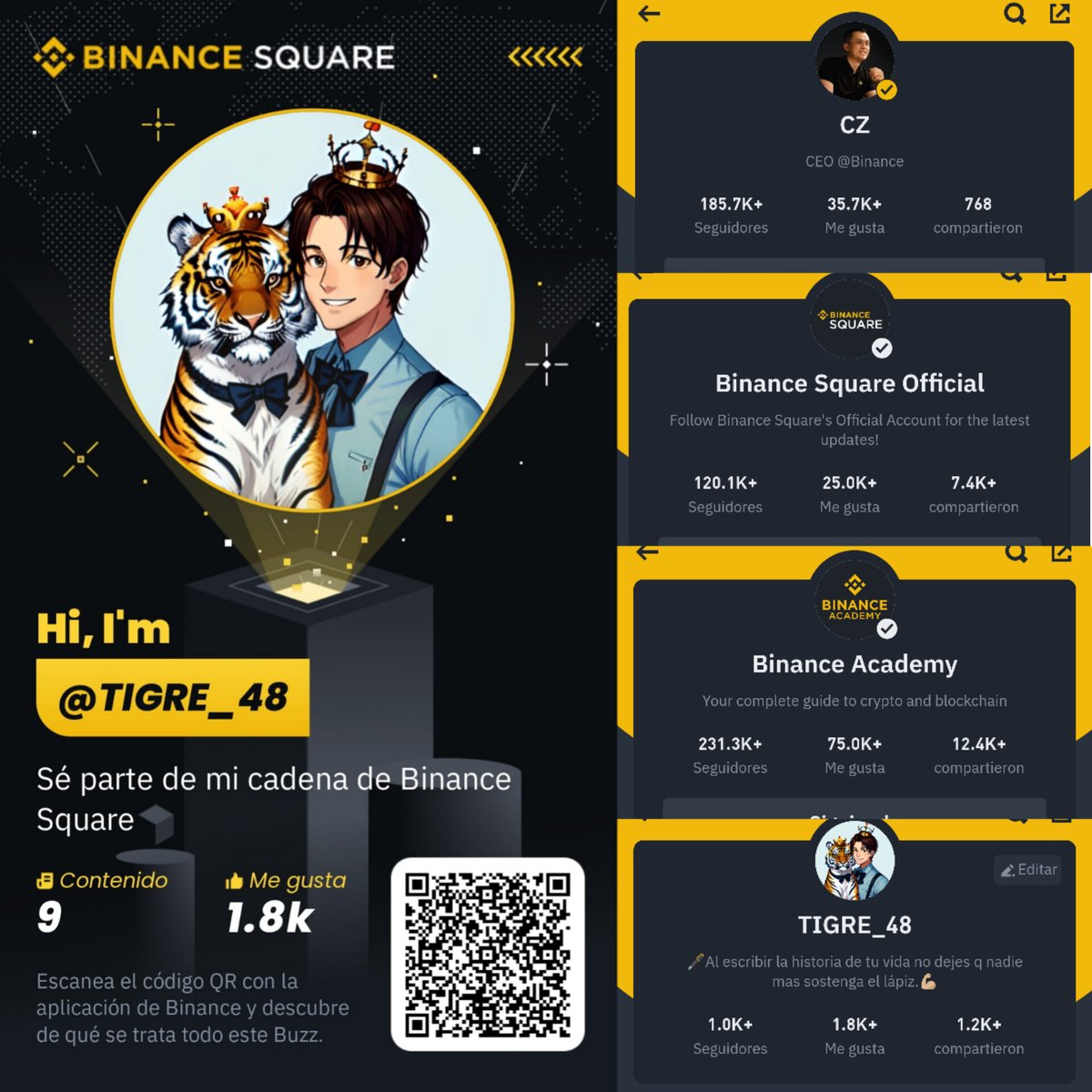 <a href="/binance/">Binance</a> 🪪 Creador Web 3 🛰️
👨‍💻Contenido Educativo📚
#BinanceSquare
#JoinedBinanceSquare
<a href="/binance/">Binance</a>=🔗
binance.com/es-LA/feed/pro…
<a href="/cz_binance/">CZ 🔶 BNB</a>=🔗
binance.com/es-LA/feed/pro…
<a href="/BinanceAcademy/">Binance Academy</a>=🔗
binance.com/es-LA/feed/pro…
<a href="/TIGRE_48/">TIGRE_48 🤝🐯🧡</a>=🔗
binance.com/es-LA/feed/pro…
🐯Gracias a la comunidad por el apoyo 🤝🧡