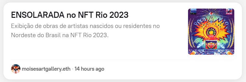 nossa <a href="/ensolarada__/">ENSOLARADA 🌞</a> está nas propostas para o <a href="/NFT_RIO_/">nft.rio</a> ☀️✨

<a href="/lurex3d/">ＬＵＲ E Ｘ ( ͡◉ ͜ʖ ͡◉)</a>
<a href="/pachapinta/">PachaPinta | Indigenous NFT Creator</a>
<a href="/photoevapo/">felipe</a>
<a href="/MarcosPalhano16/">Marcos Palhano • NFT NYC 2025</a>
<a href="/FelospNf/">Felipe Vasconcelos</a>
<a href="/Morbeck_art/">Morbeck</a>
<a href="/FernandoBaggi/">Fernando Baggi | NFT.NYC 2024</a>
<a href="/Sangaeo1/">Aeo</a>
<a href="/MoisesArtGalery/">Moisés Pereira - $XTZ - $SOL - $ETH</a>
<a href="/gust_aeo/">GUST</a>
<a href="/kk_gyo/">Gyō</a>
<a href="/matheusfxavier/">Ciberdelia</a>
<a href="/Barbarizeja/">OUÇA KICALOR 🔥 BARBARIZE</a>
<a href="/tagorebanda/">Tagore</a>