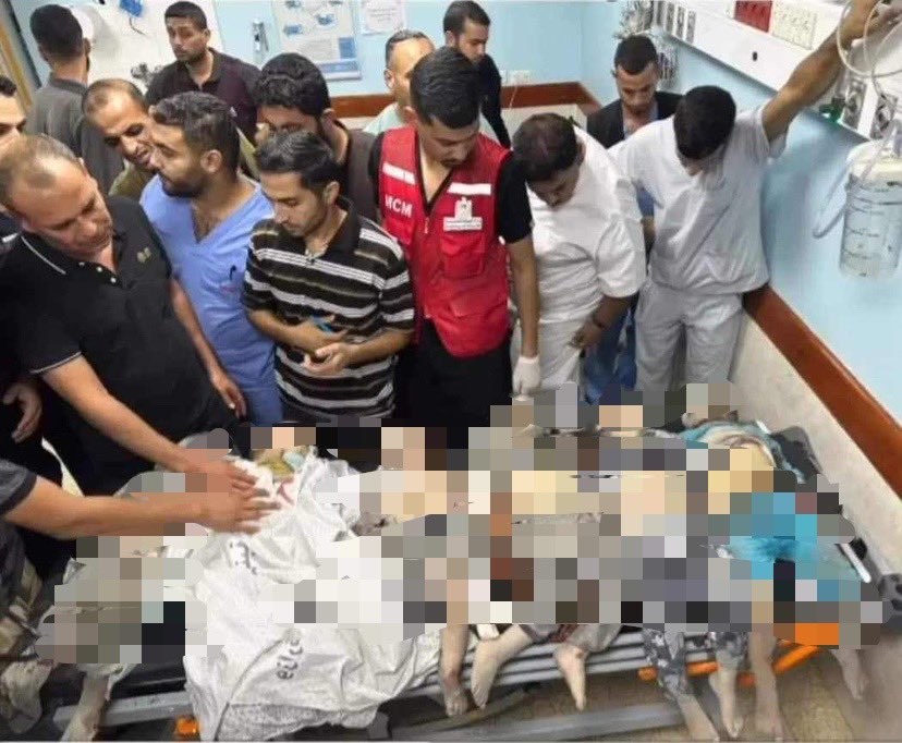 パレスチナ保健省によると、イ攻撃の犠牲者の死者数は、子供1,524人、女性1,000人、高齢者120人を含む3,785人に増加し、さらに子供3,983人、女性3,300人を含む12,493人が負傷したとのこと。 この写真はガザの友人から。惨すぎるので、子供たちの遺体にはモザイクをかけました。