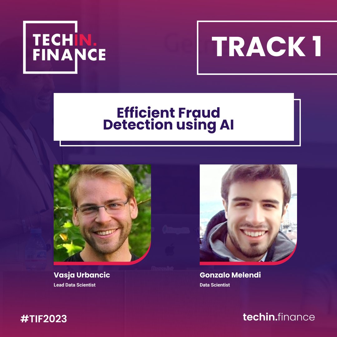 TechIn_Finance's tweet image. Last paralell sessions of the day. In track 1, Vasja Urbancic, Lead Data Scientist, and Gonzalo Melendi, Data Scientist, both from Intelygenz, a @VASS_Company, will share their knowledge about efficient fraud detection using #AI. #TIF2023