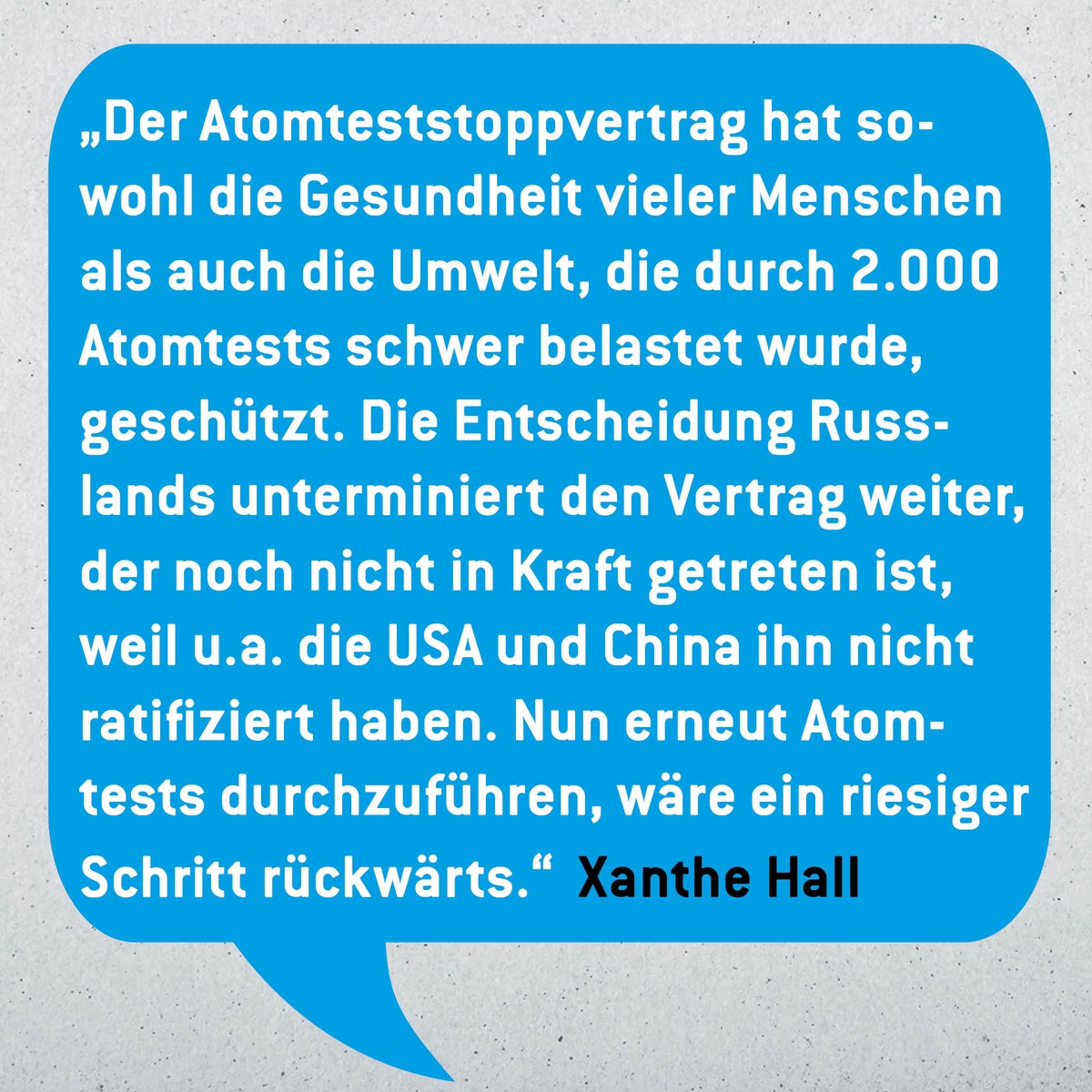 IPPNWgermany's tweet photo. Russland steht kurz davor, seine Ratifizierung des   Atomteststoppvertrags #CTBT von 1996 zurückzuziehen. Die IPPNW kritisiert dieses Vorhaben scharf und warnt davor, dass dies einen Schritt in Richtung erneuter #Atomtests bedeute: 
https://t.co/VsoZhnYB1x #Atomwaffen #nuclearban https://t.co/e3VOuZoUra