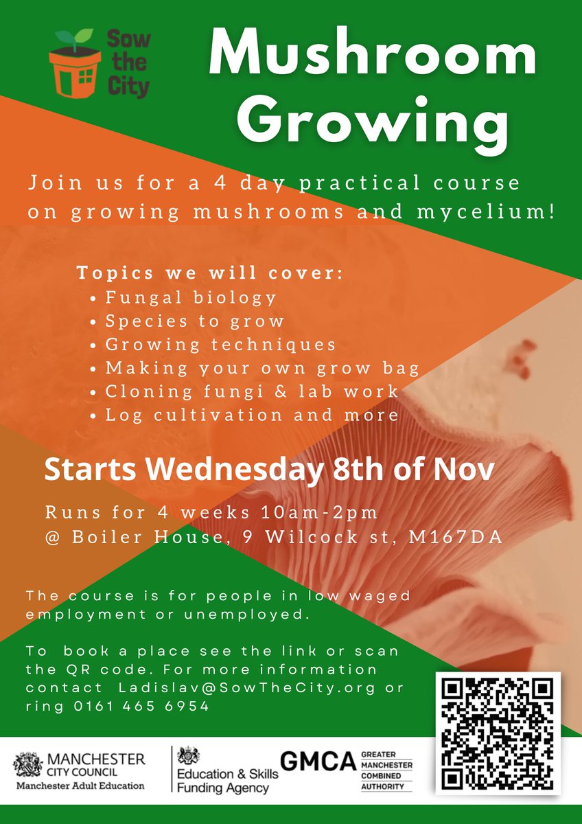 Learn about mushroom growing at the Boiler House this November !🍄🍄The course will be every Wednesday 10-2pm from 8th-29th November follow the link to register your place forms.gle/y5PrqNKcFRzXPg… To attend the course, you must be in receipt of benefits, low waged or unemployed.