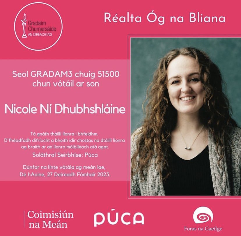 Inniu, tá muid ag caint le <a href="/NicoleNiDh/">Nicole Ní Dhubhshláine</a> 

⭐️Réalt óg na bliana <a href="/OirnaGaeilge/">An tOireachtas</a>