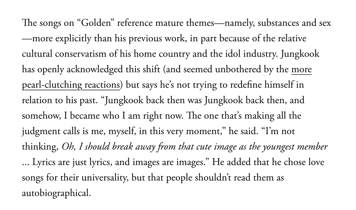 winterlyblooms's tweet photo. "People shouldn’t read them as autobiographical" - Jungkook about the tracks on GOLDEN https://t.co/tcZYnriuDO