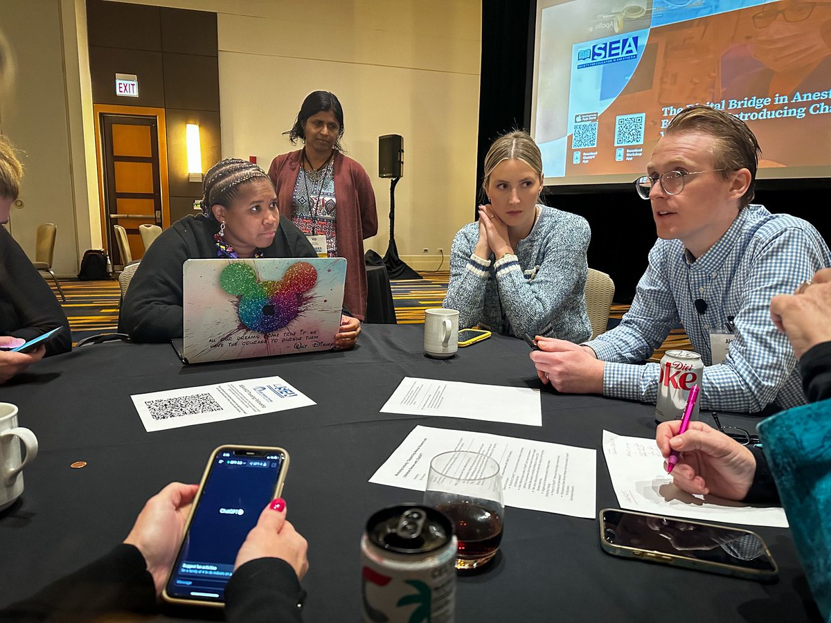 stanfordaimlab's tweet image. Highlights from @StanfordAIMLab’s @SEAnesHQ workshop: ChatGPT’s role in advancing anesthesiology education. Insights by @larrychu &amp;amp; team show how AI meets human intellect to transform learning. 🌟 Read more: tinyurl.com/seafall23 #Anesthesiology #MedEd #AI #SEA