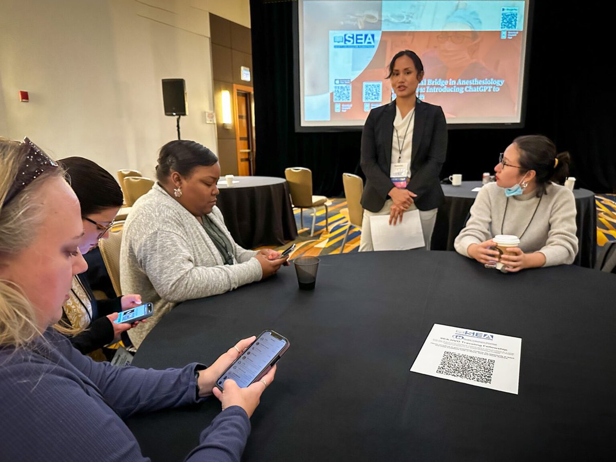 stanfordaimlab's tweet image. Highlights from @StanfordAIMLab’s @SEAnesHQ workshop: ChatGPT’s role in advancing anesthesiology education. Insights by @larrychu &amp;amp; team show how AI meets human intellect to transform learning. 🌟 Read more: tinyurl.com/seafall23 #Anesthesiology #MedEd #AI #SEA