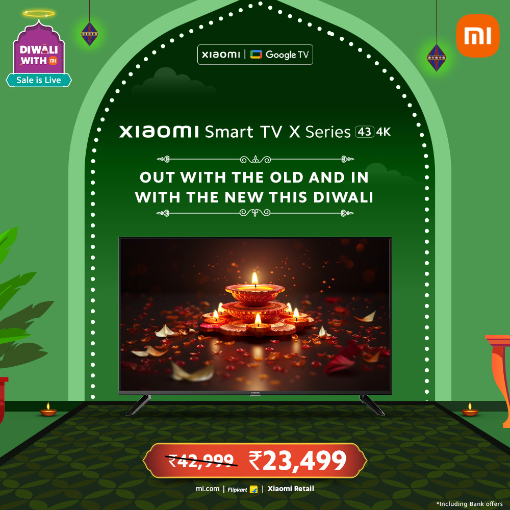 XiaomiIndia's tweet image. This #DiwaliWithMi, unleash the power of entertainment with the all-new #XiaomiSmartTVXSeries 43 4K, now available for purchase at an incredible price.  

Get yours today: bit.ly/3QHoleB

#TechSeSmartDilSeSmart