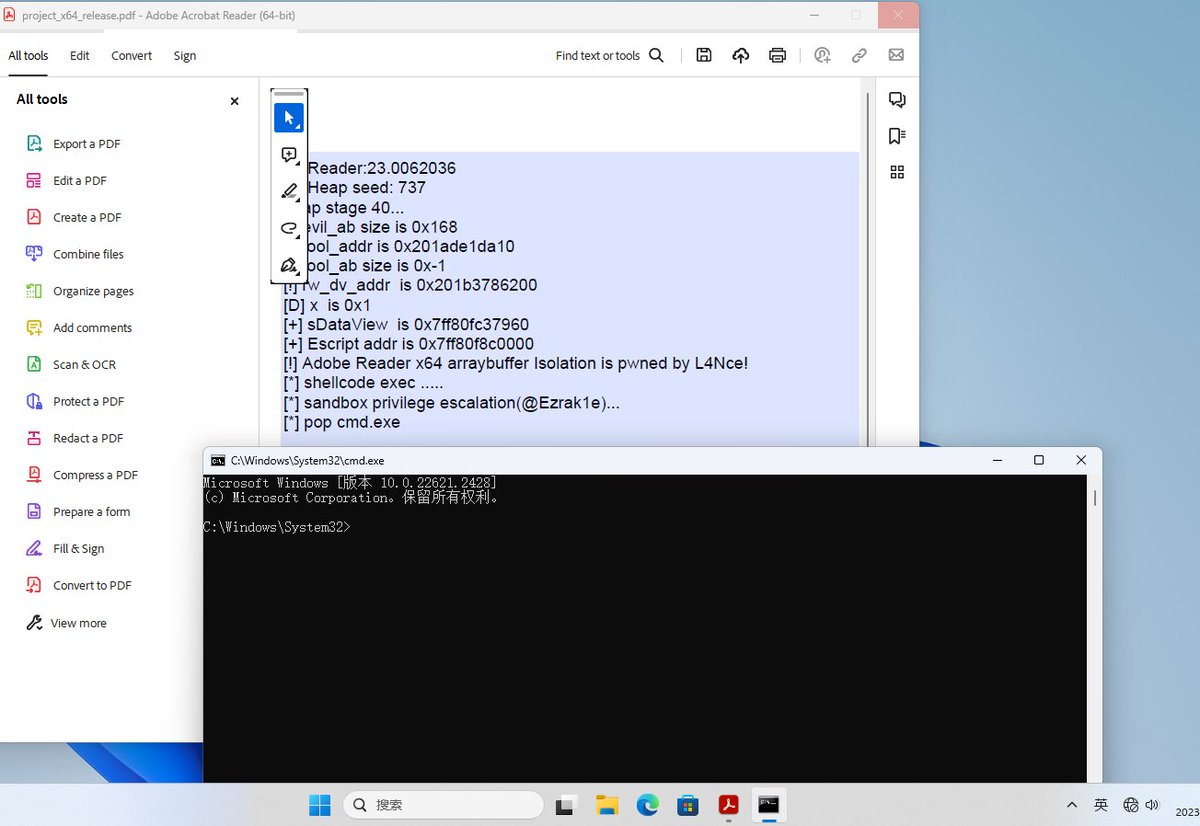 Successfully bypassing the ArrayBuffer isolation in Adobe Reader and completing the fullchain with @ezrak1e, I will have the opportunity to share with how to perform heap layout under ArrayBuffer isolation and how my vul can reuse the ArrayBuffer as an arbitrary R/W primitive.