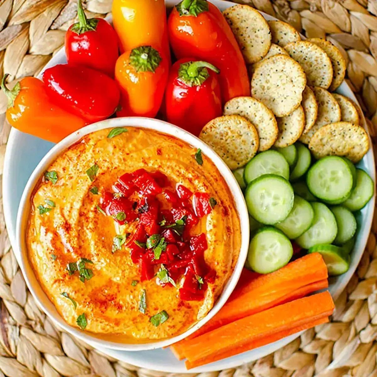 Hummus with red pepper - YUM! 💕 You will need chickpeas, roasted red peppers, tahini, lemon juice, garlic, olive oil, water, salt, cayenne, pepper or paprika. RECIPE: buff.ly/3Jqplyg #deliciousfood #recipeoftheday