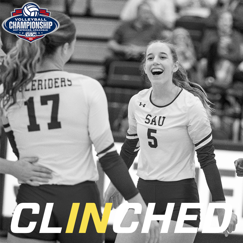 GACAthletics's tweet photo. Based on Thursday's results @MuleriderSports @volleyball_sau becomes the sixth team to secure a spot in #theGAC 🏐 Championships #clINched https://t.co/w60tz8WR8S