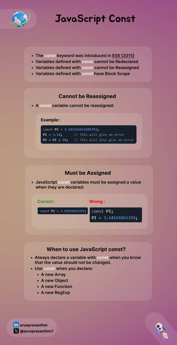arunprasanthm7's tweet image. 🎯Introduction of JavaScript Const🎯 

#javascriptconst #js #javascript 

🤝credits : W3Schools.com