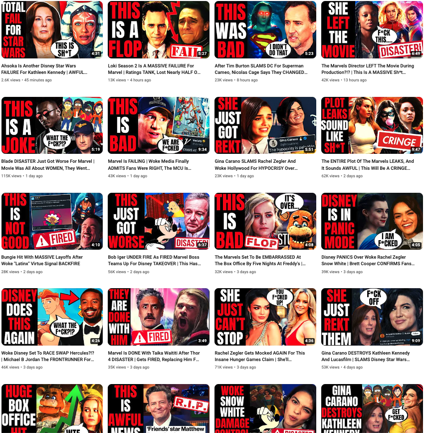SCentralized's tweet photo. The "anti-woke" news-cycle grift is one of the most fascinating developments in internet culture. Tabloid reactionary propaganda on steroids pumped out so rapidly.

Very concerning– this cannot be healthy. Look at the frequency and clear formula of these uploads!! https://t.co/3WpvjSeMnA
